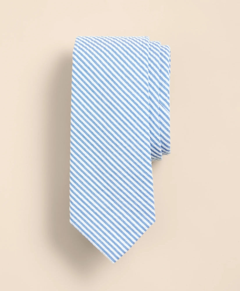 Brooks Brothers Men Cotton Seersucker Stripe Tie