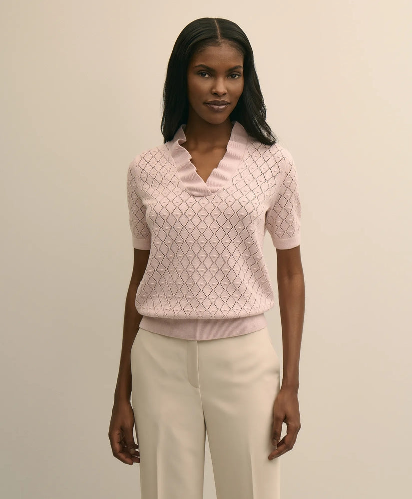Brooks Brothers Women Cotton Viscose Short-Sleeve Ruffle Sweater