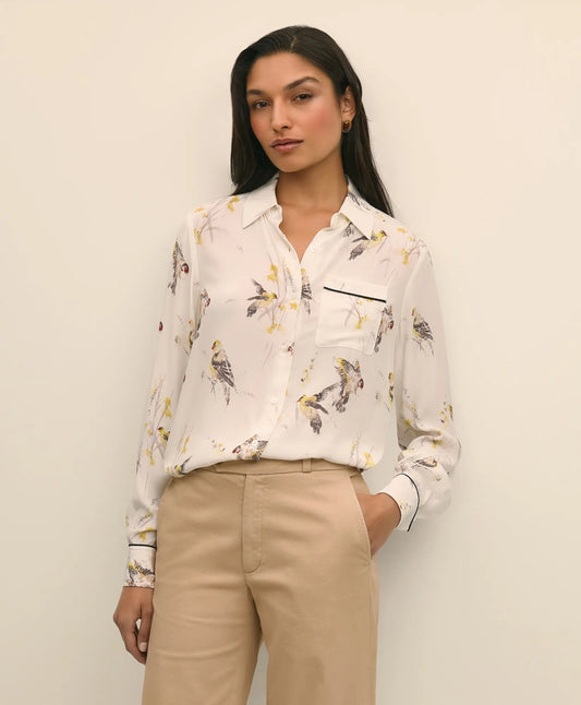 Brooks Brothers Sale Crepe Tipped Soft Blouse in Bird Print