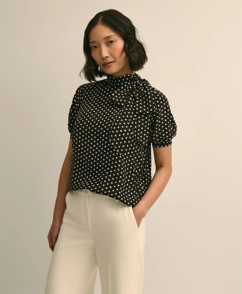 Brooks Brothers Sale Dot-Print Tie-Neck Blouse