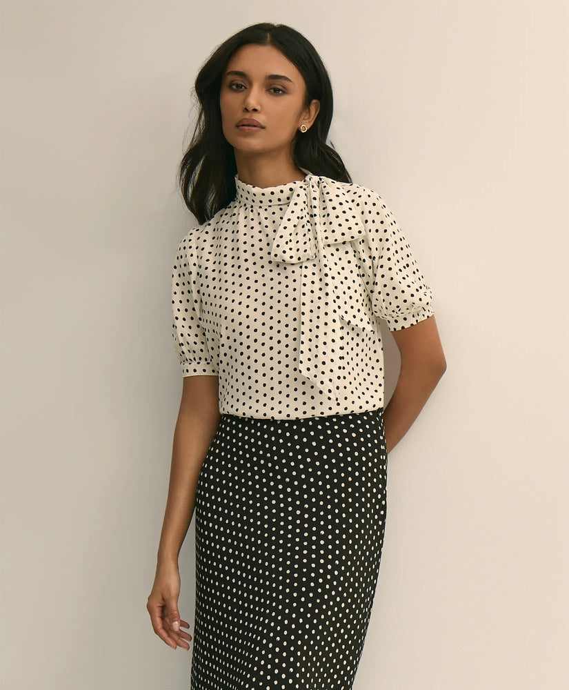 Brooks Brothers Sale Dot-Print Tie-Neck Blouse