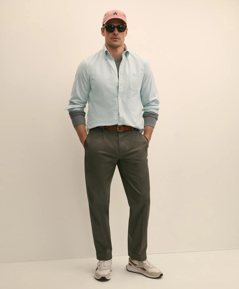 Brooks Brothers Men Pleated Traditional Fit Cotton Advantage Chino