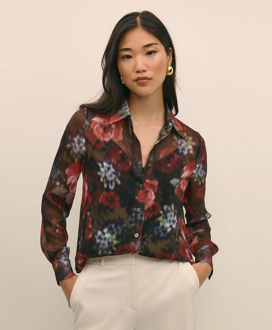 Brooks Brothers Sale Floral Print Sheer Blouse with Camisole