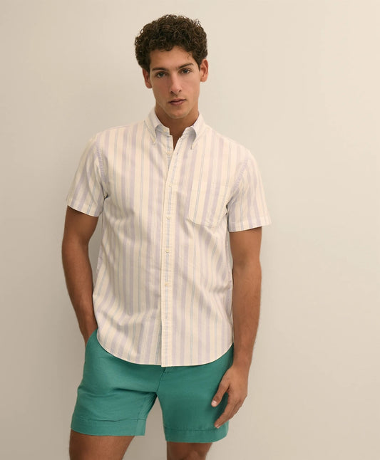 Brooks Brothers Men Friday Shirt, Short-Sleeve Oxford Stripe