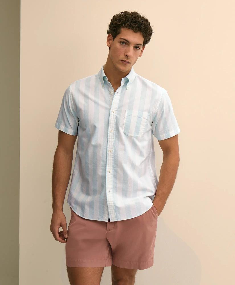 Brooks Brothers Men Friday Shirt, Short-Sleeve Oxford Stripe