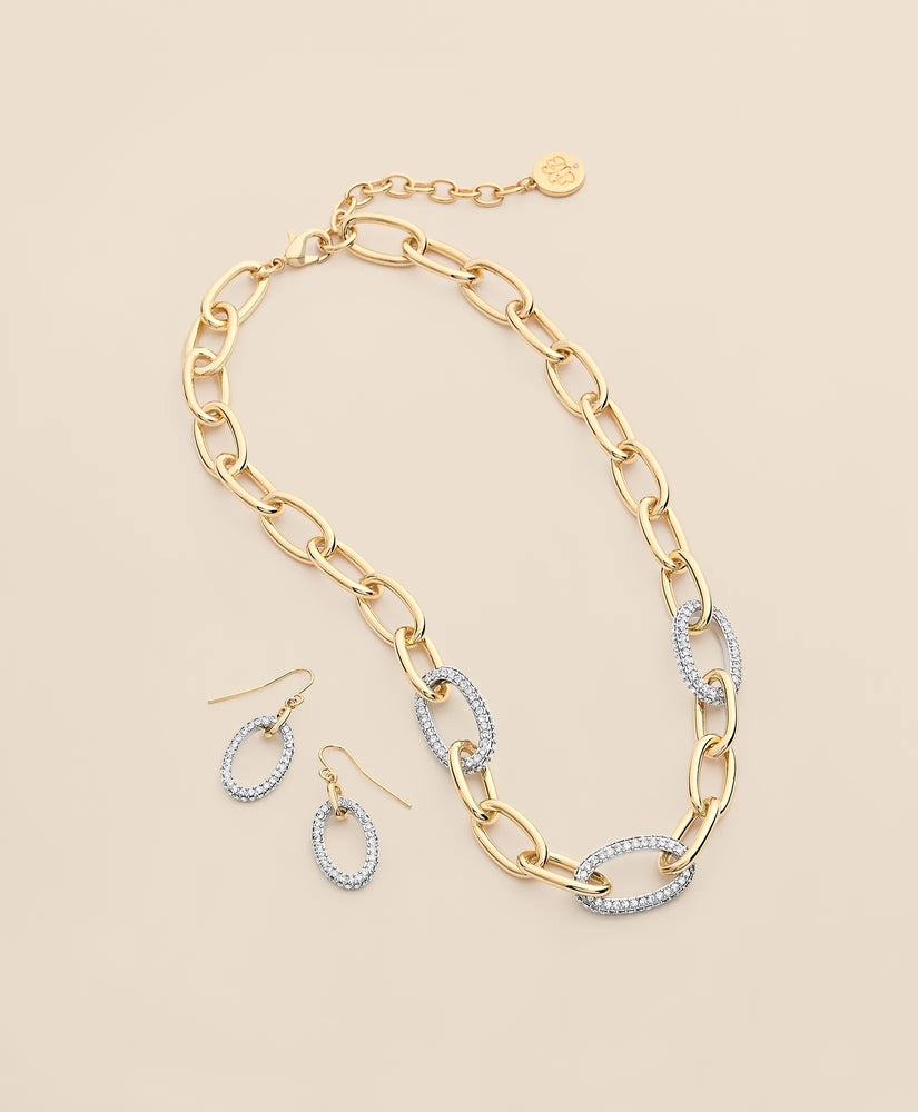 Brooks Brothers Women Gold-Tone Cubic Zirconia Link Necklace & Earrings Set