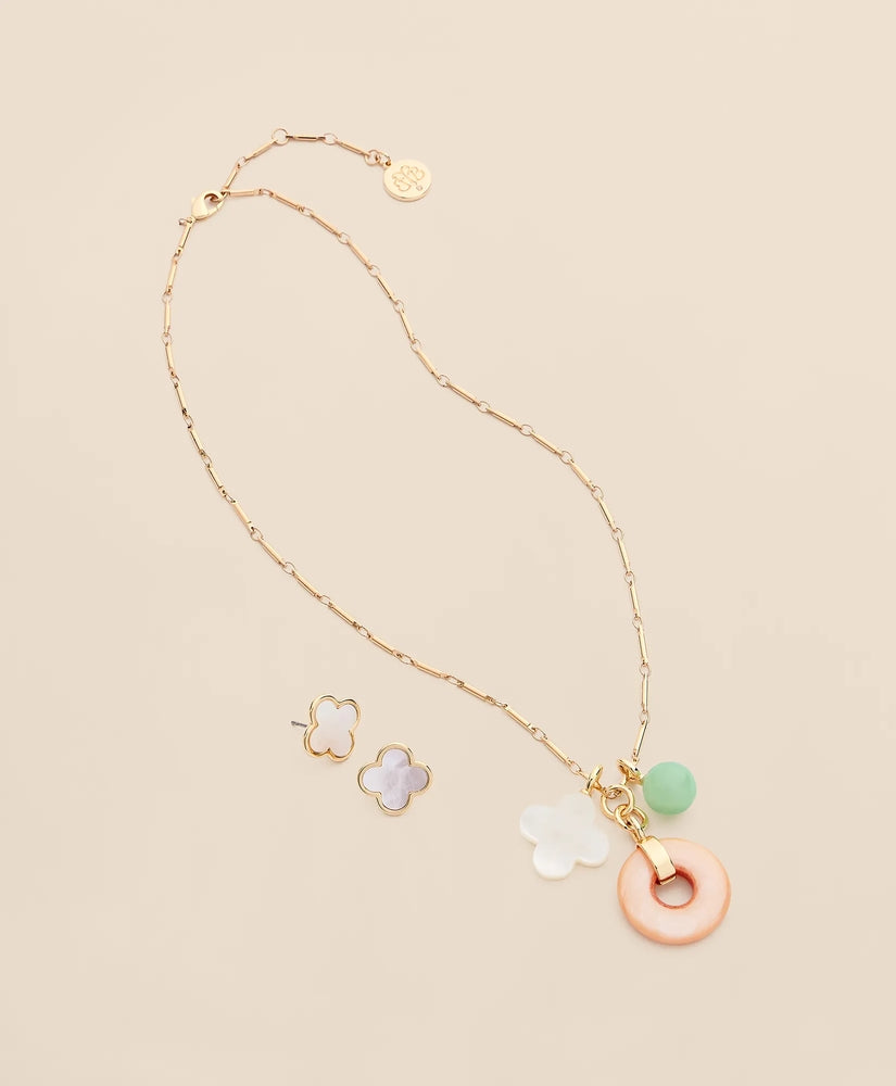 Brooks Brothers Women Gold-Tone Stud Earrings & Charm Necklace Set