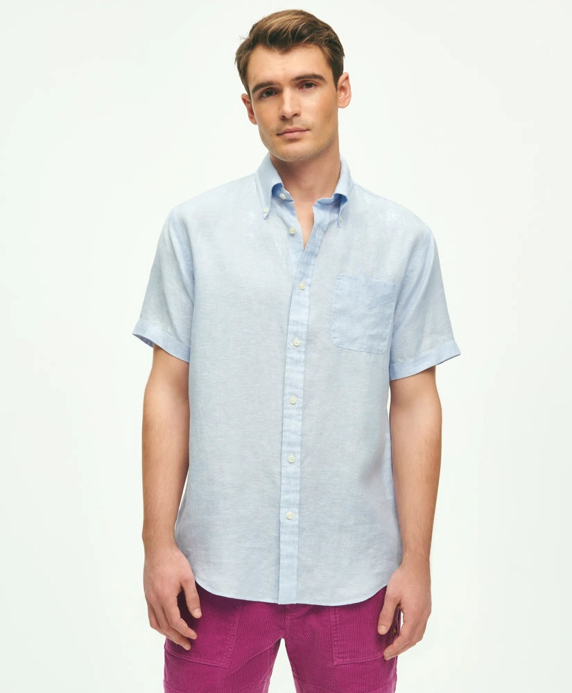 Brooks Brothers Shirts Irish Linen Short-Sleeve Sport Shirt