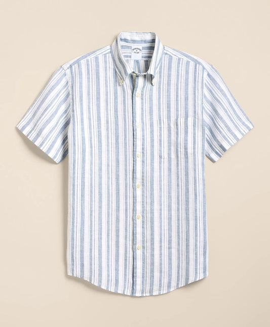 Brooks Brothers Shirts Irish Linen Short-Sleeve Stripe Sport Shirt