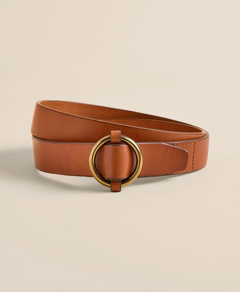 Brooks Brothers Men Leather Round Buckle Belt