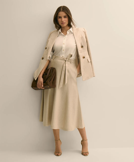 Brooks Brothers Women Linen-Blend Belted A-Line Skirt