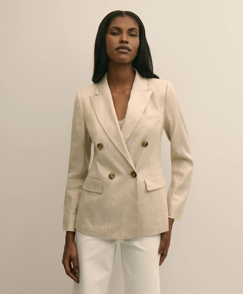 Brooks Brothers Women Linen Blend Double-Breasted Jacket