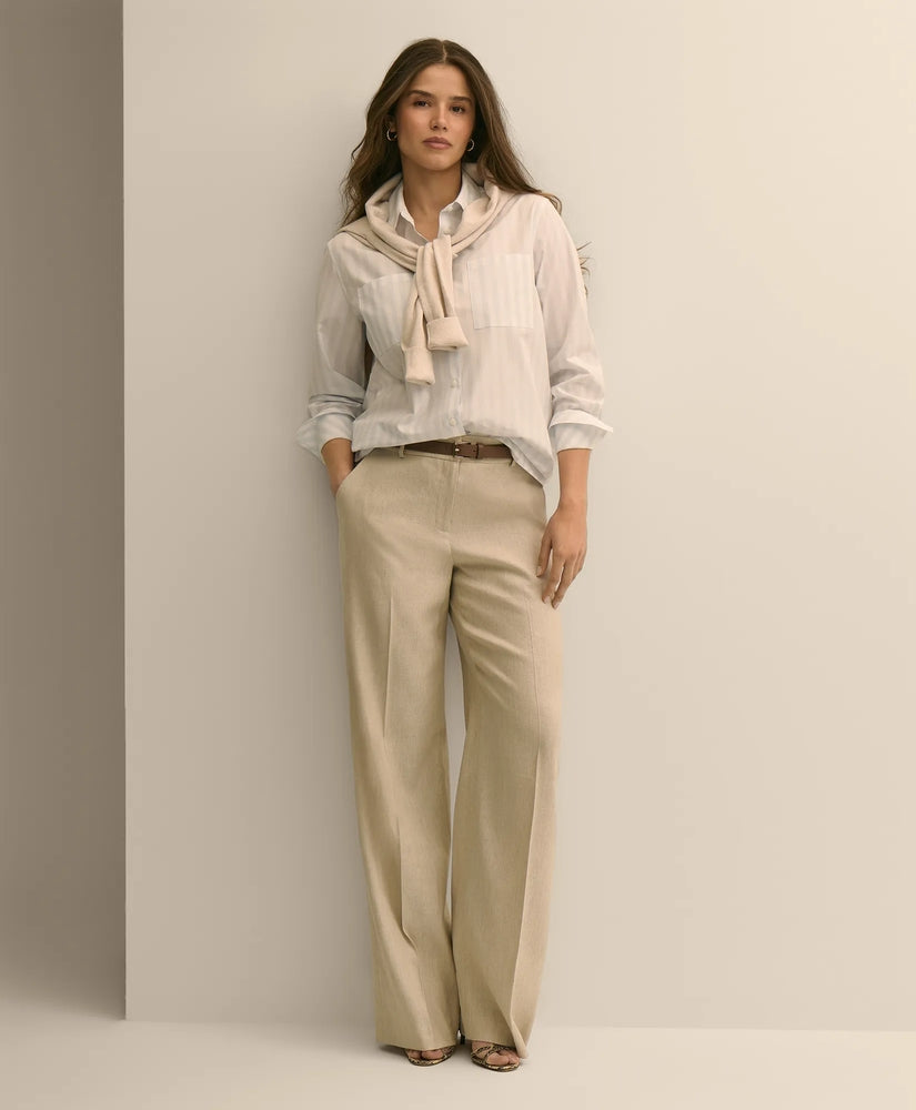 Brooks Brothers Women Linen-Blend Wide-Leg Pants