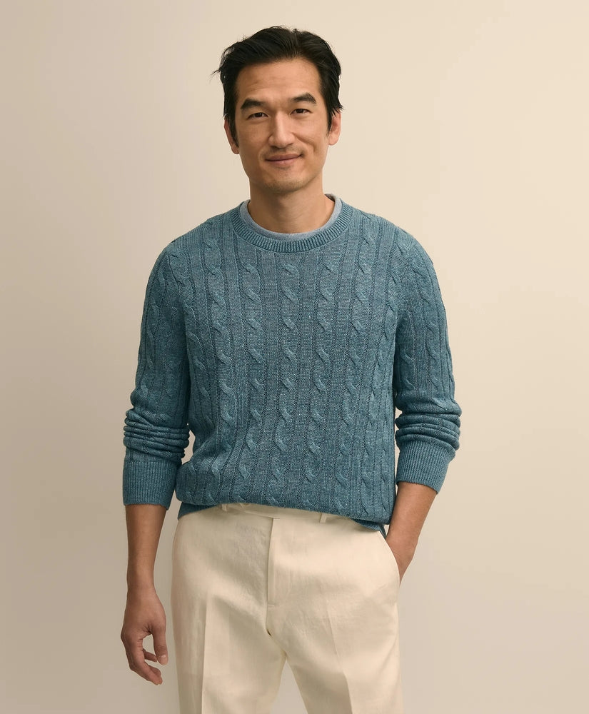 Brooks Brothers Men Linen Cable Knit Sweater