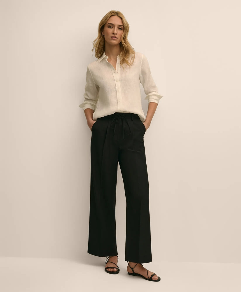 Brooks Brothers Women Linen-Cotton Blend Tie-Waist Wide-Leg Pants