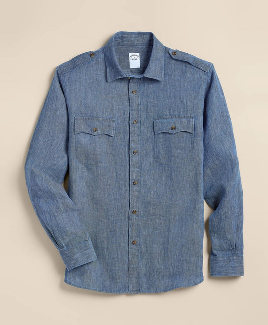 Brooks Brothers Men Linen Twill Shirt Jacket