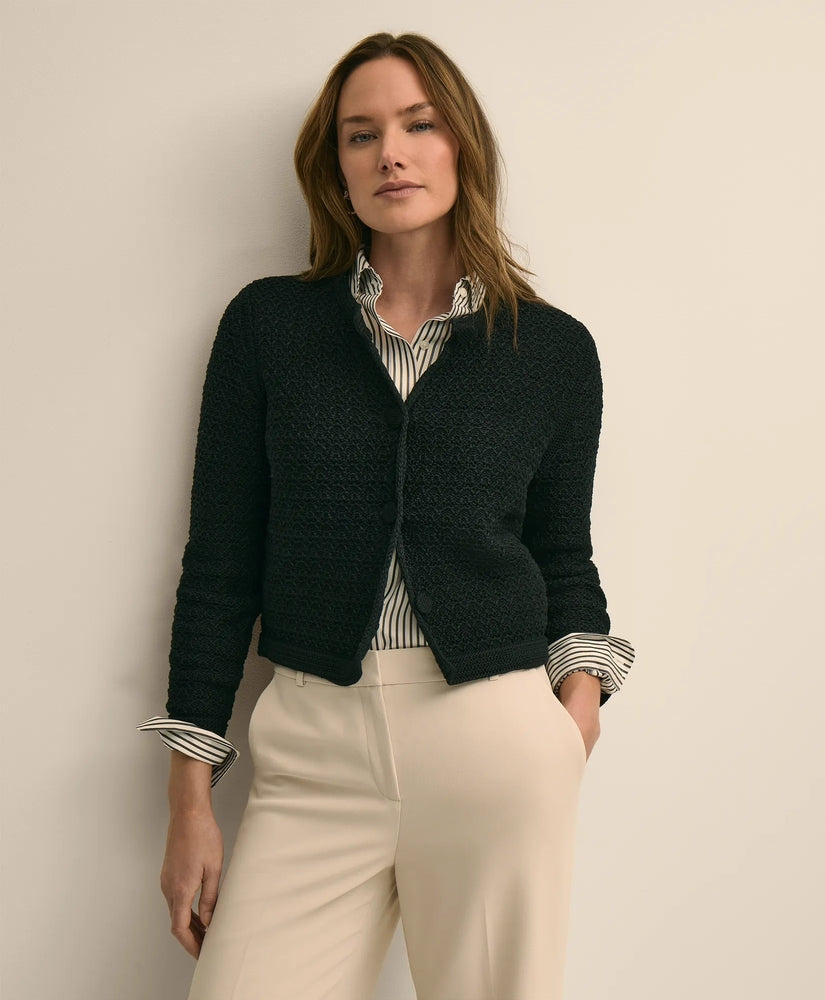 Brooks Brothers Women Mercerized Cotton Crochet Sweater Jacket