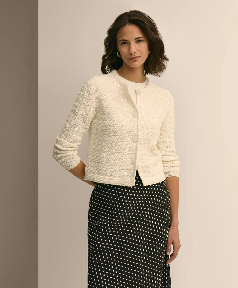 Brooks Brothers Women Mercerized Cotton Crochet Sweater Jacket