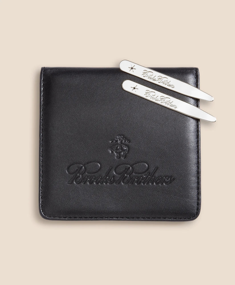 Brooks Brothers Men Metallic Collar Stays with Nappa Leather Case