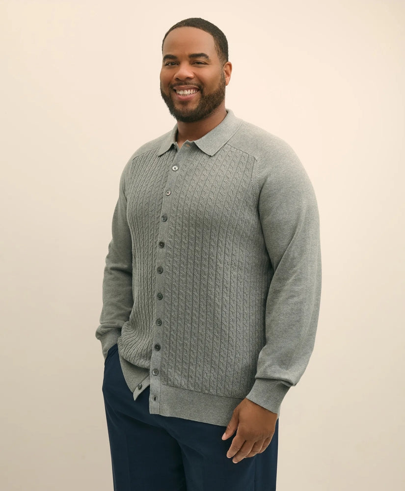Brooks Brothers Sale Mini-Cable Knit Polo Cardigan, Big & Tall