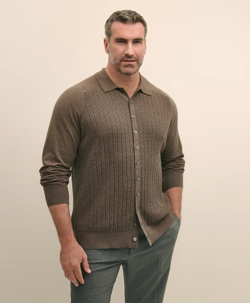 Brooks Brothers Sale Mini-Cable Knit Polo Cardigan, Big & Tall