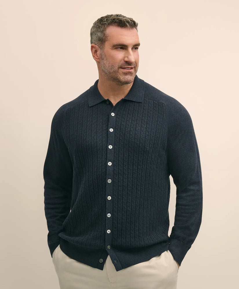Brooks Brothers Sale Mini-Cable Knit Polo Cardigan, Big & Tall