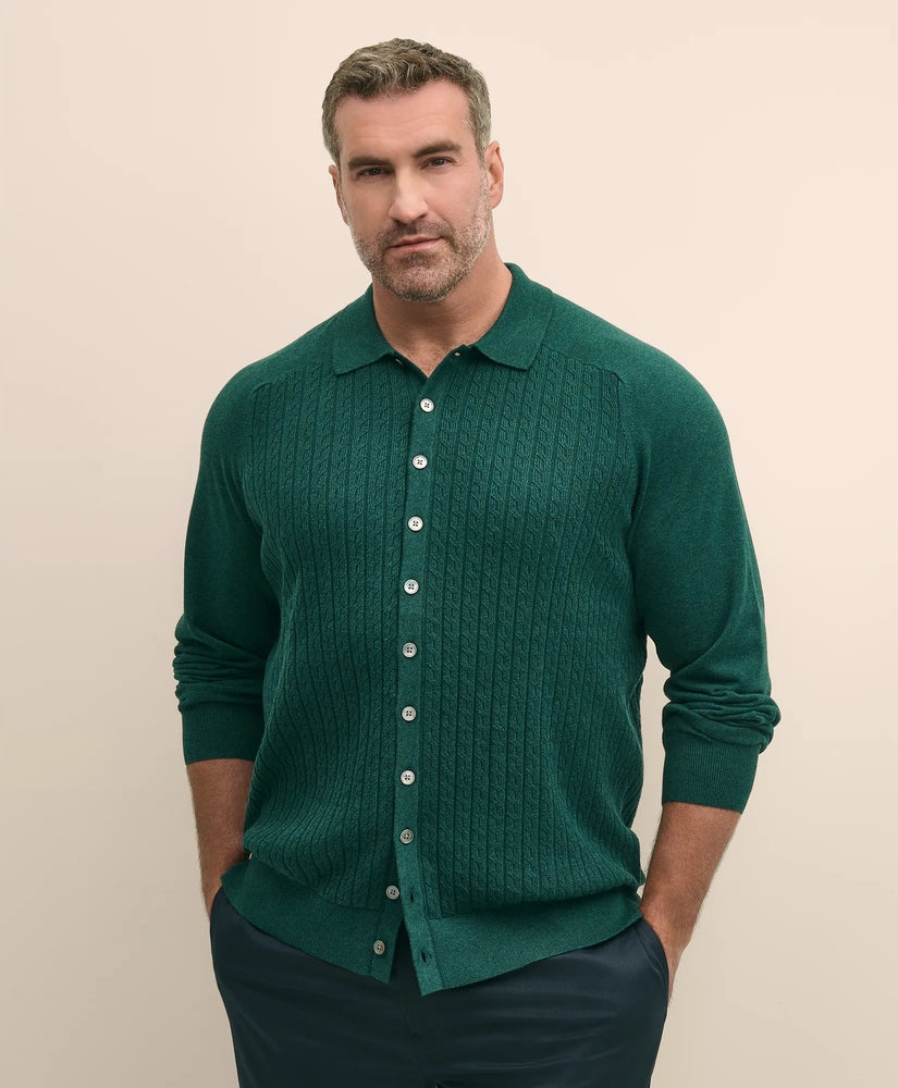 Brooks Brothers Sale Mini-Cable Knit Polo Cardigan, Big & Tall