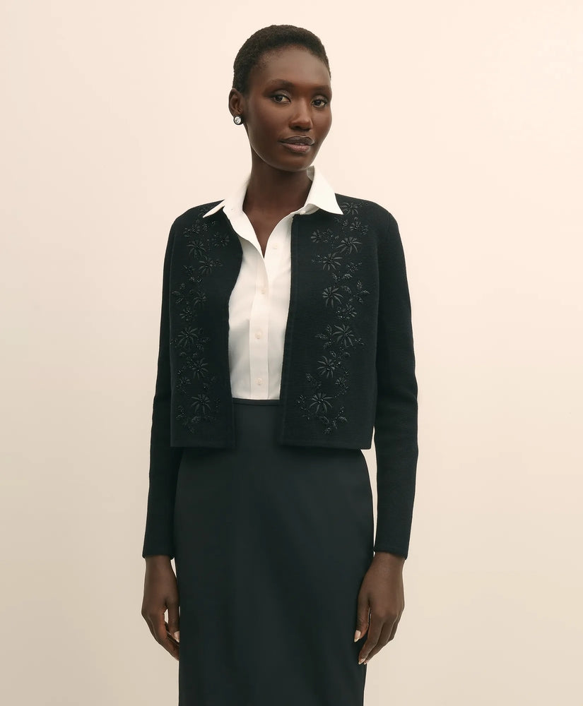 Brooks Brothers Sale Merino-Wool-Cotton Blend Floral Embellished Cardigan