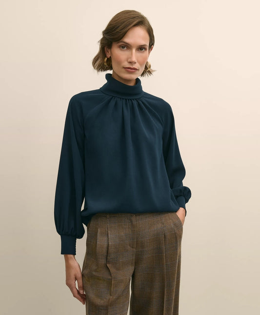 Brooks Brothers Sale Crepe Band-Collar Relaxed Blouse