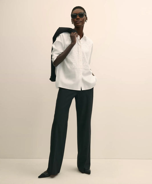 Brooks Brothers Tailored Cotton Sateen Relaxed Lace-Bib Shirt