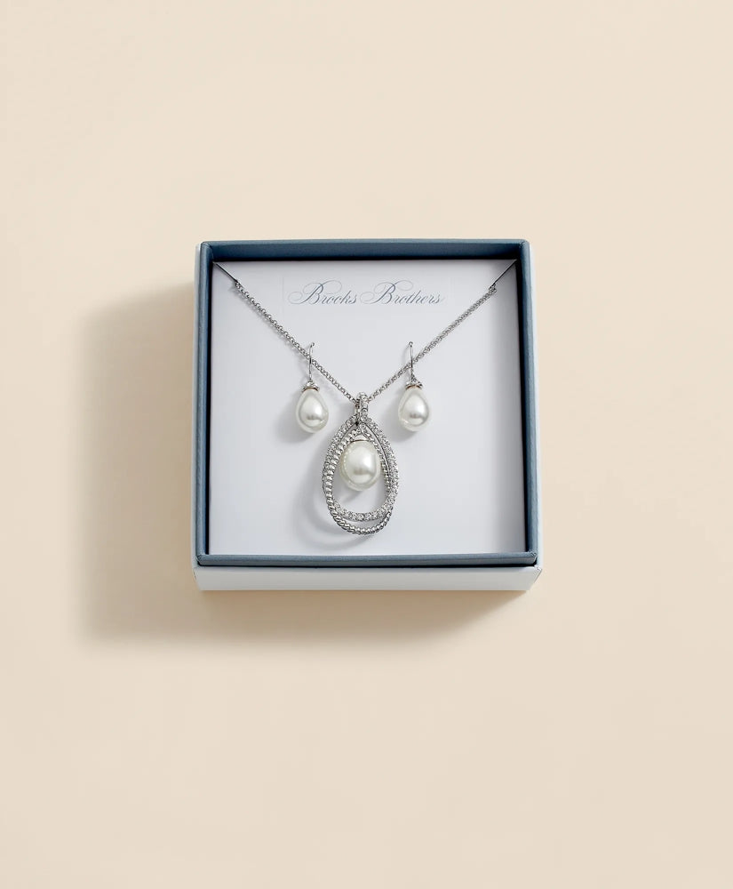 Brooks Brothers Women Orbital Interlocking Faux- Pearl and Crystal Set