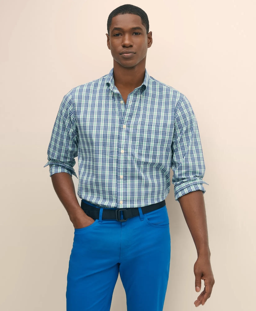 Brooks Brothers Sale Performance Series Stretch Polo Button-Down Collar, Checked Sport Shirt