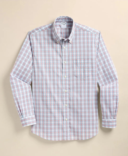 Brooks Brothers Shirts Performance Series Stretch Polo Button-Down Collar, Tartan Sport Shirt