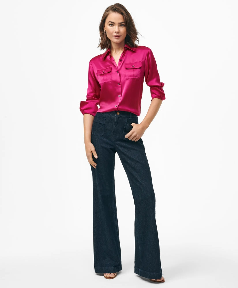Brooks Brothers Shirts Relaxed Utility Blouse in Washable Silk