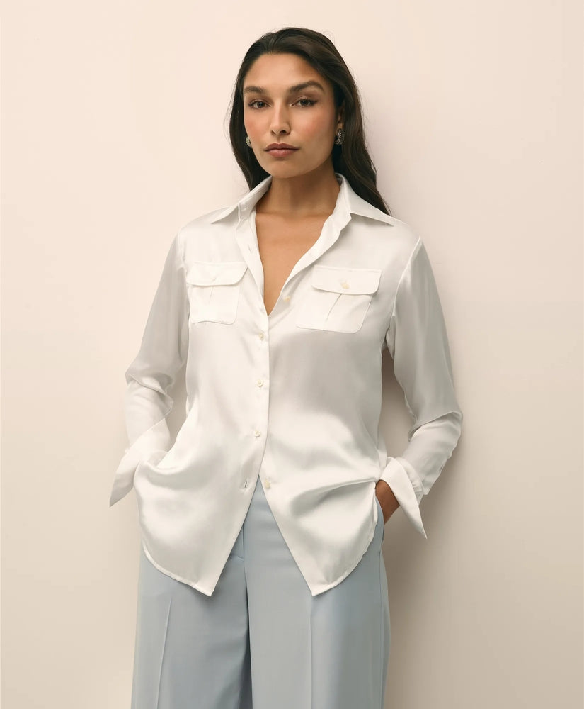 Brooks Brothers Shirts Relaxed Utility Blouse in Washable Silk