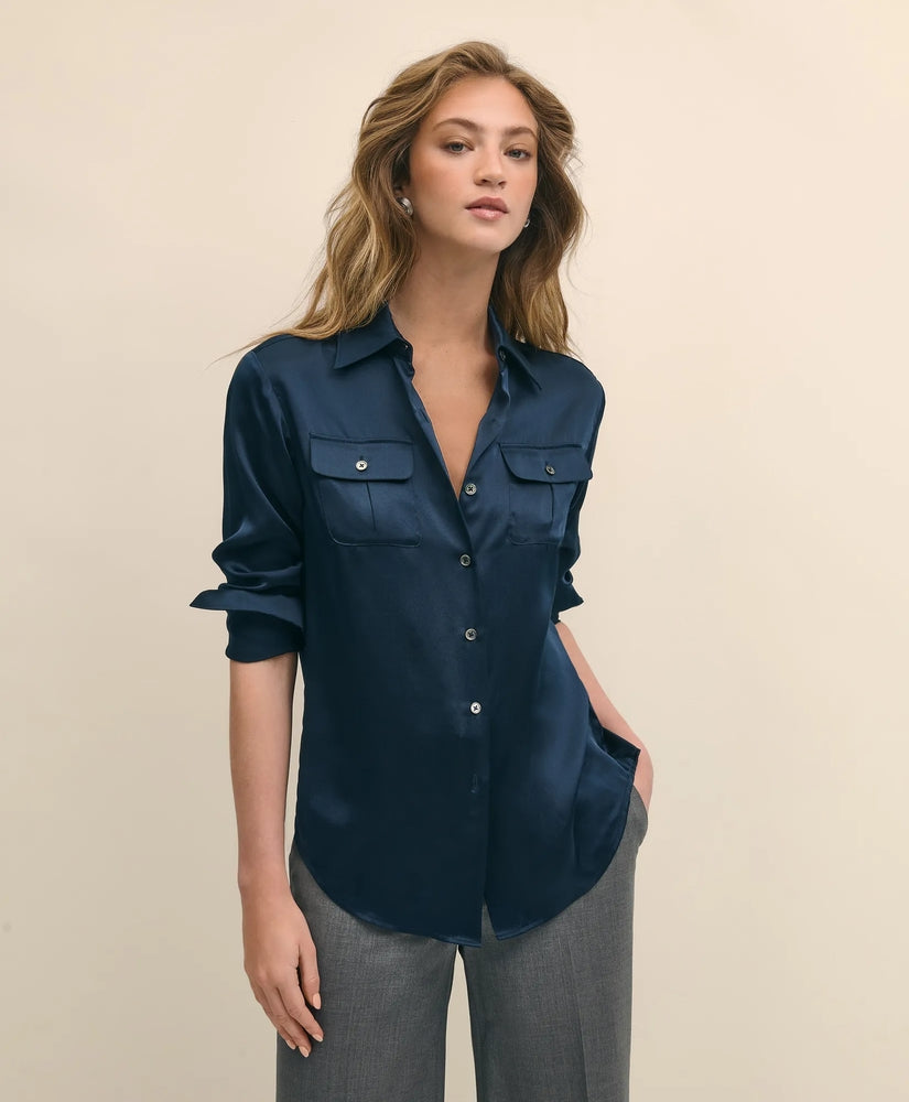 Brooks Brothers Shirts Relaxed Utility Blouse in Washable Silk
