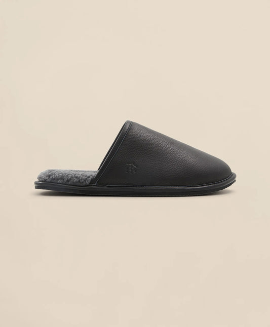 Brooks Brothers Men Shearling Lined Leather Slippers