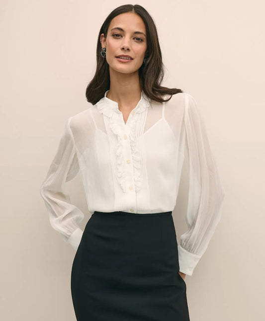 Brooks Brothers Sale Sheer Pleated Ruffle Detail Blouse