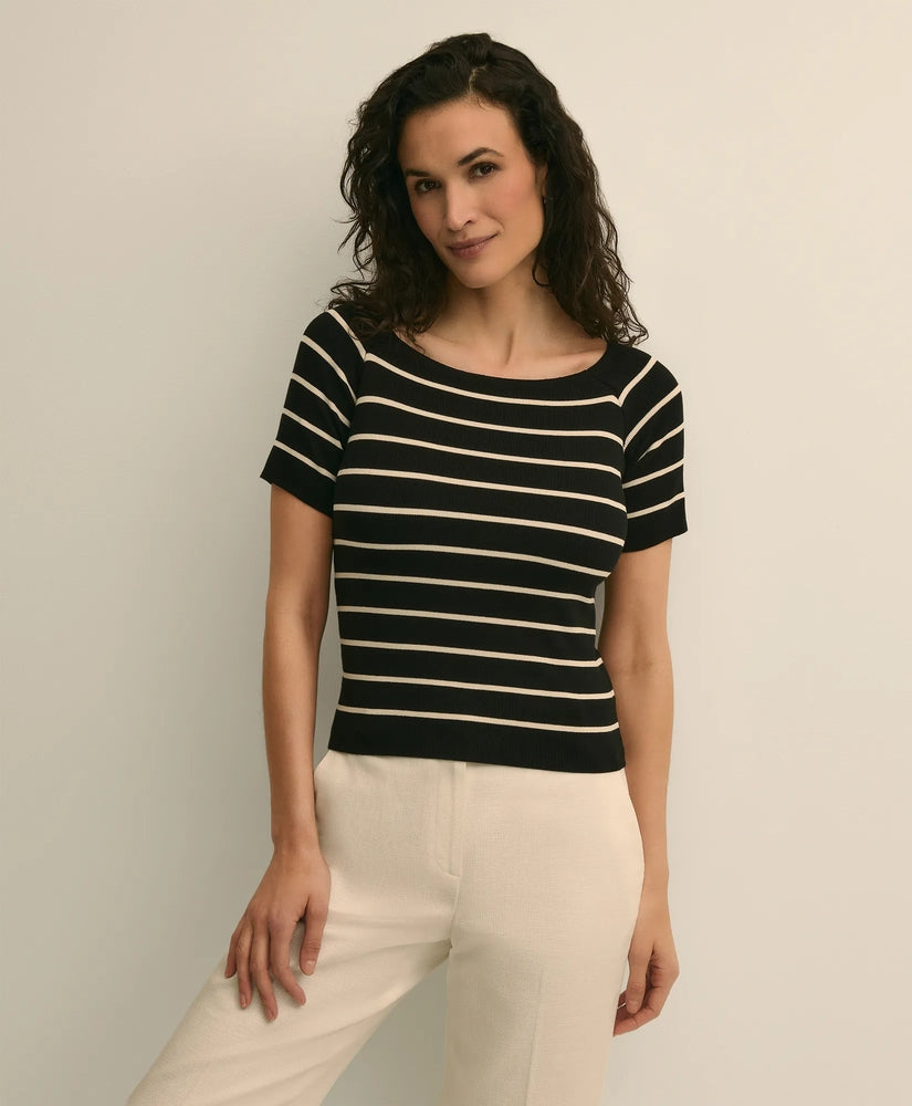 Brooks Brothers Women Silk Blend Ballet Neck Stripe Sweater