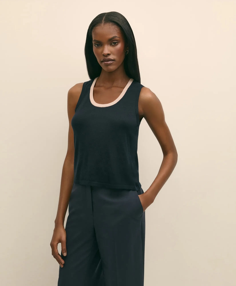 Brooks Brothers Sale Silk-Blend Tipped Sleeveless Sweater Shell