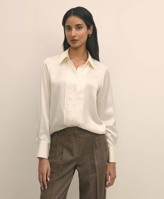 Brooks Brothers Shirts Silk Charmeuse Pintucked Blouse