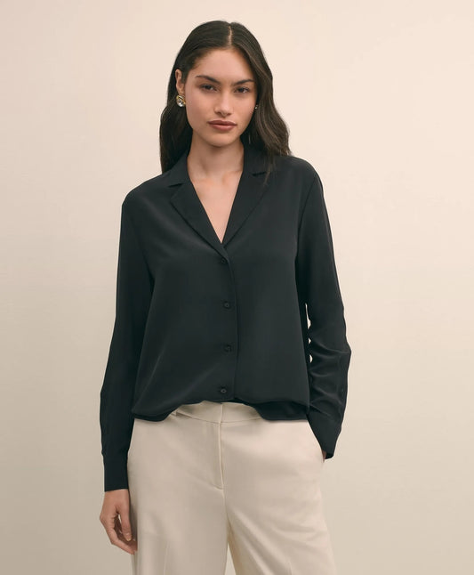 Brooks Brothers Shirts Silk Crepe Notch-Collar Blouse