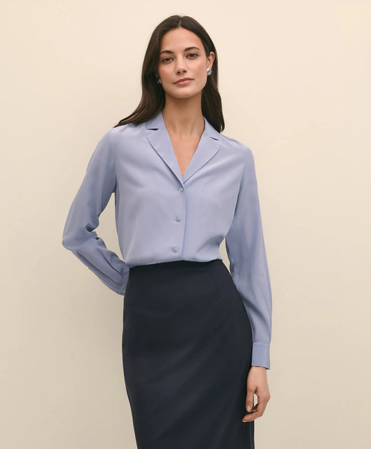 Brooks Brothers Shirts Silk Crepe Notch-Collar Blouse