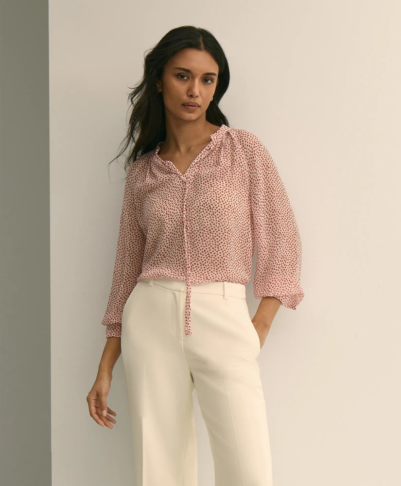 Brooks Brothers Sale Silk Georgette Heart-Motif Peasant Blouse