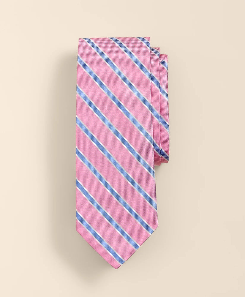 Brooks Brothers Men Silk Oxford-Weave Outline Stripe Tie