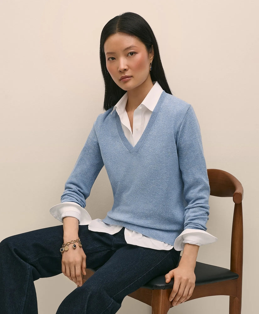 Brooks Brothers Sale Silk V-Neck Marled Knit Relaxed Sweater