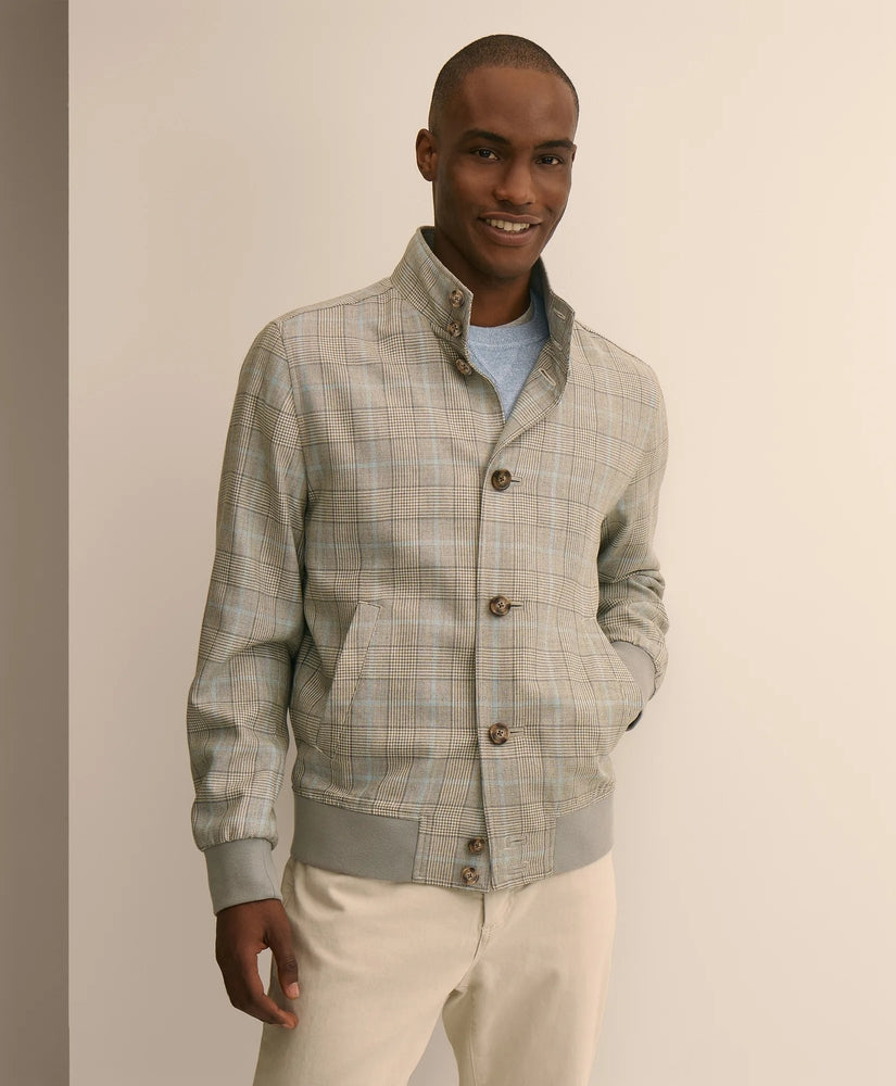 Brooks Brothers Men Silk-Wool Glen Plaid Bomber Jacket