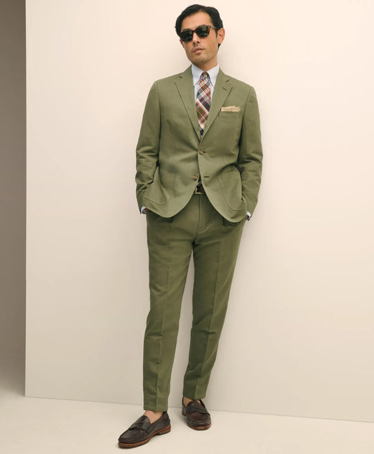 Brooks Brothers Tailored Slim Fit Fine Twill Washed Linen-Cotton Single-Pleat Suit Pants