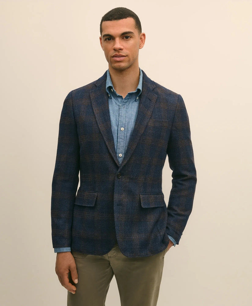 Brooks Brothers Sale Slim Fit Wool-Cotton-Silk-Cashmere Hopsack Check Sport Coat