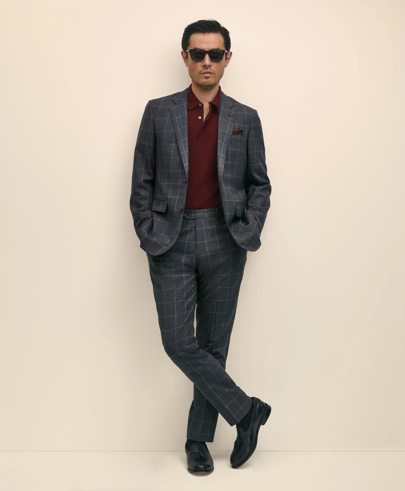 Brooks Brothers Men Slim Fit Wool Windowpane 1818 Suit